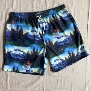RSVLTS X Bob Ross Shorts Men's XL Swim Trunks Happy Little Forest Unlined AOP